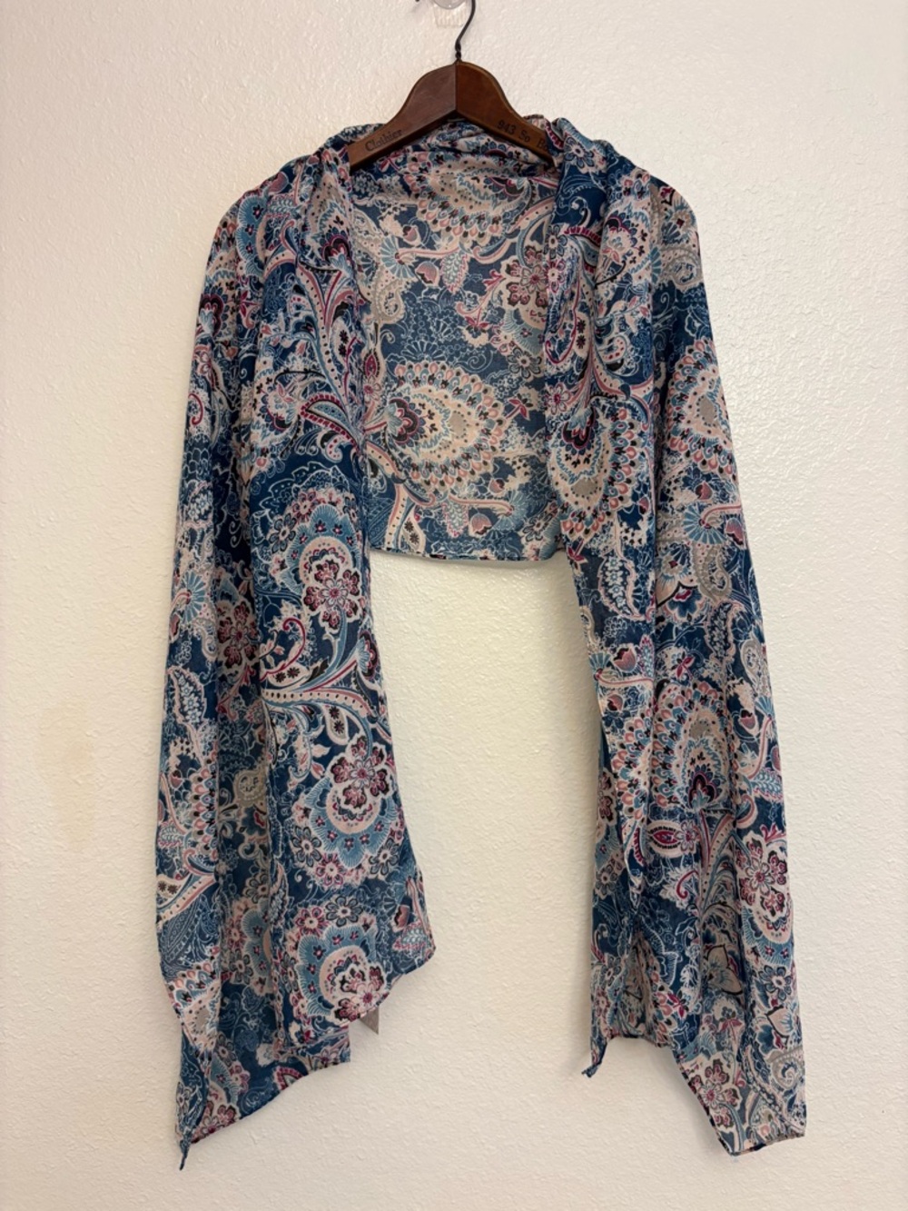 Chico's Convertible Paisley Chiffon Rectangle Scarf Blue Pink Beige Women